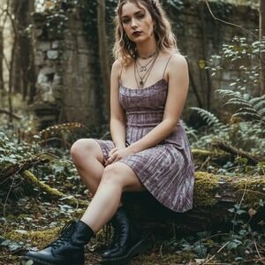 Y2K‎ 90s Lilac Crushed Velvet Fairy Grunge Fairycore Babydoll Mini Slip Dress S